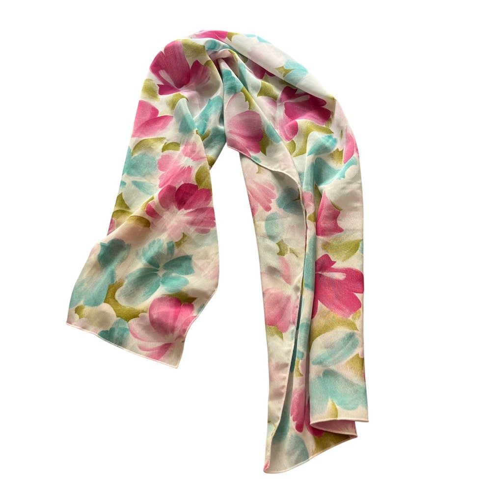 Vintage‎ Floral Scarf Pink Turquoise Watercolor Print Lightweight Rectangular